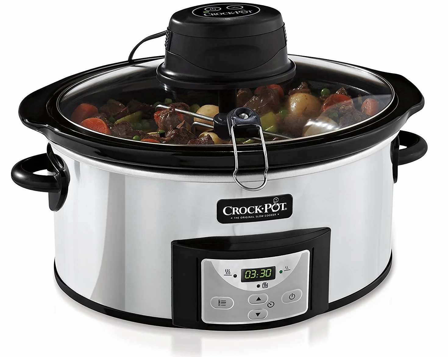 Crockpot Schongarer mit automatischer Rührfunktion | mit programmierbaren Bedienelementen | 5,7 l (für 5–6 Personen) | mit automatischem Mixer | Edelstahl [CSC012X]