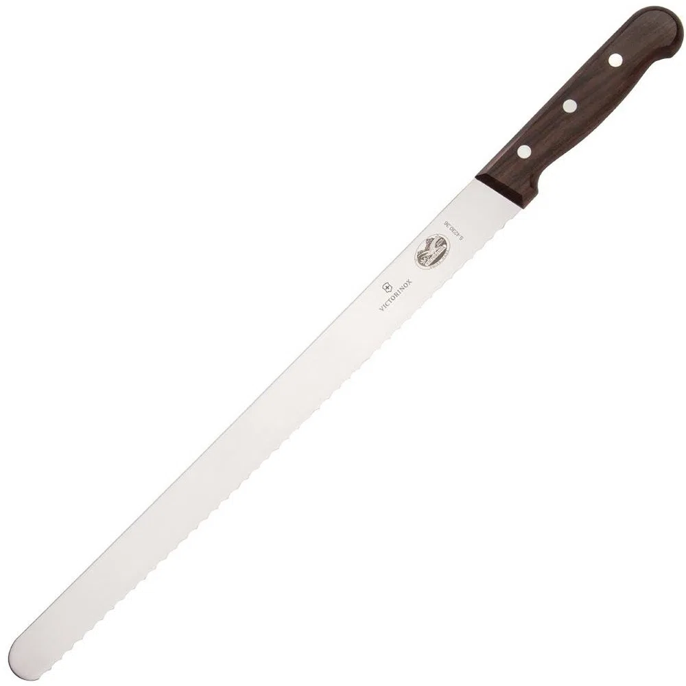 Victorinox Rosewood Schinkenmesser, mit Holzgriff, Wellenschliff, Rund, rostfrei, edelstahl, spülmaschinengeeignet